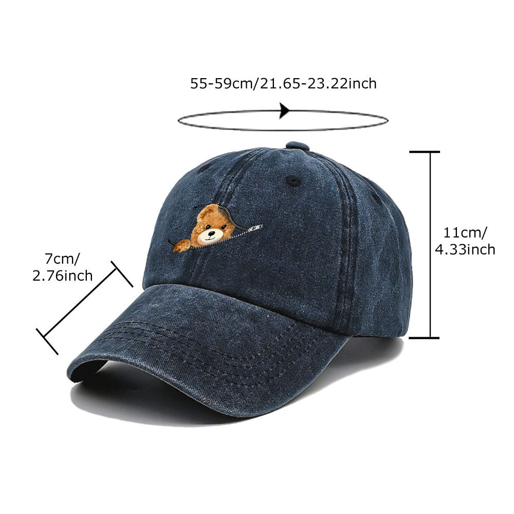 Wholesale Bear print baseball cap vintage washed sun hat